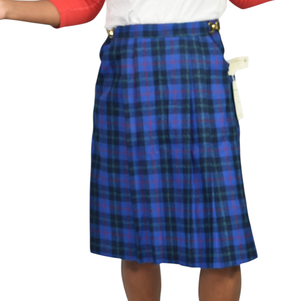 Vintage Tartan Skort Blue Skirt Plaid Check Kilt Pleated Wrap Long Shorts Medium